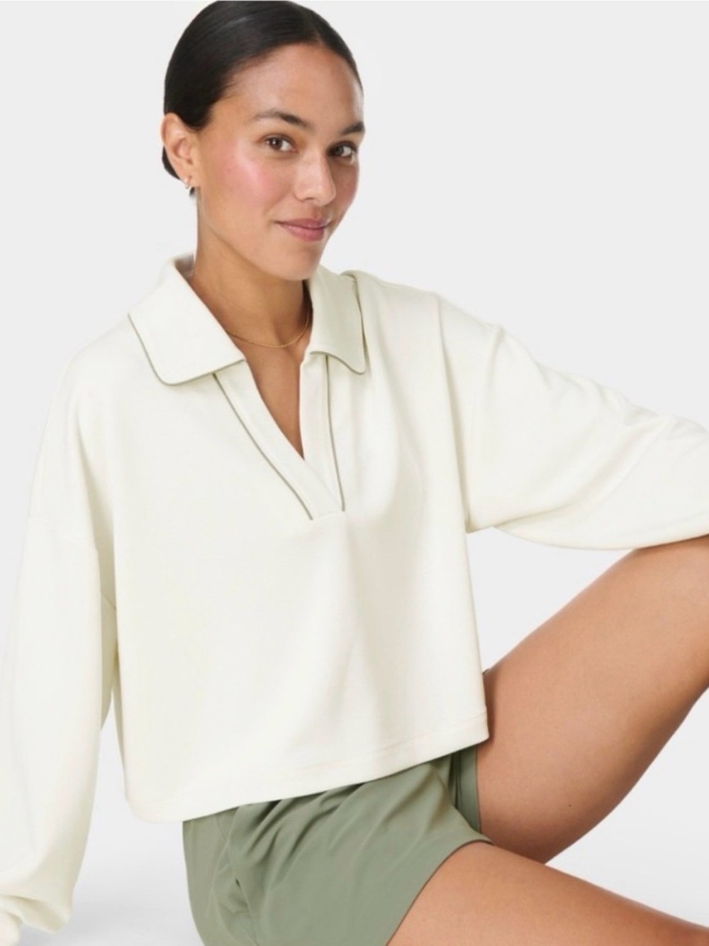 Sweaty Betty Cropped Ivory Polo Sweatshirt